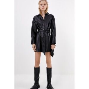 ZARA | Black Faux Leather Belted Jacket